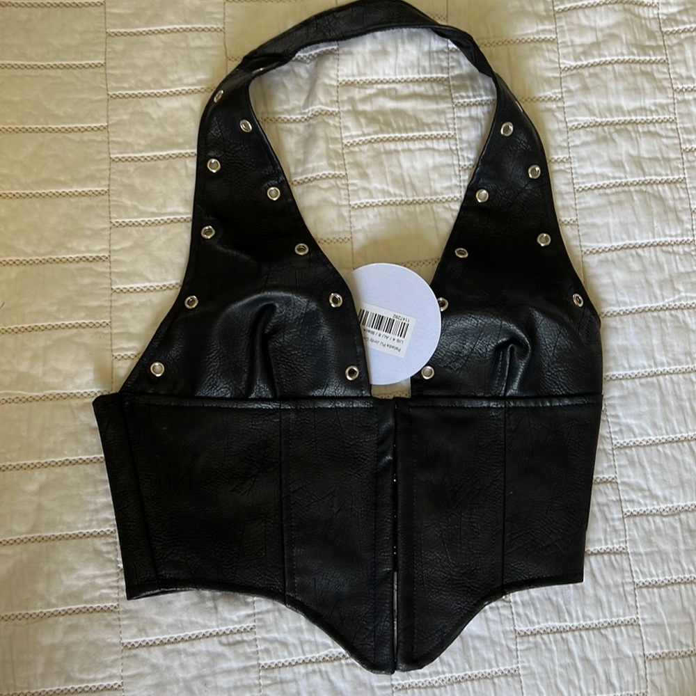 Black faux leather corset top